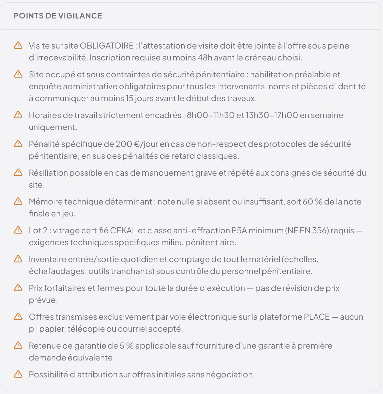 Points de vigilance extraits automatiquement du DCE